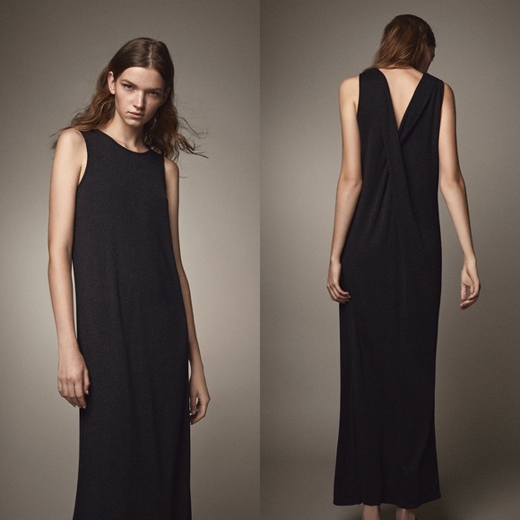 NEW Massimo Dutti Metallic Twist Back Maxi Dress